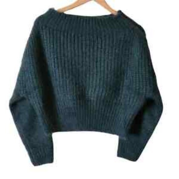 Lulus Feeling It Eyelash Knit Off The Shoulder Cropped Sweater In Dark Emerald - Picture 2 of 6